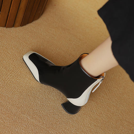 爆款百搭，拼接撞色真皮保暖粗跟短靴DTN-A1021-1 商品图12