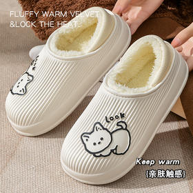「五色可选！包跟款」可爱防水棉拖鞋女2023冬季新款室内居家款情侣包跟保暖防滑棉鞋男