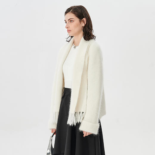 Self Who月光白安哥拉兔毛针织外套女冬季2023新款围巾领宽松休闲毛织开衫 商品图1