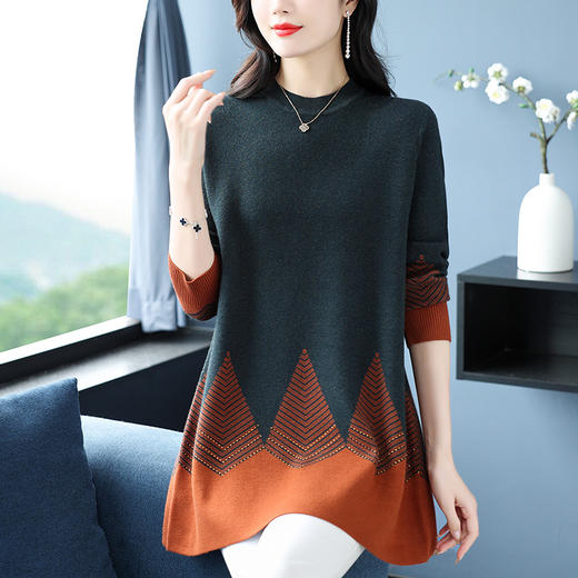 女士拼色毛衣秋冬长款遮屁股上衣内搭，显瘦洋气妈妈冬装打底衫大码CC-26-7312 商品图0