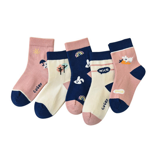 洁丽雅5双装童袜中筒袜子儿童袜新疆棉可爱印花亲肤柔软袜子小孩 商品图5