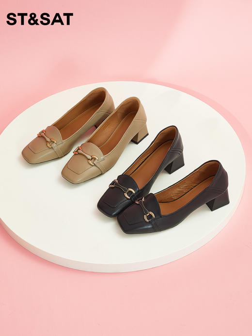 星期六时尚复古金属扣饰粗方跟乐福SS33111187 商品图1