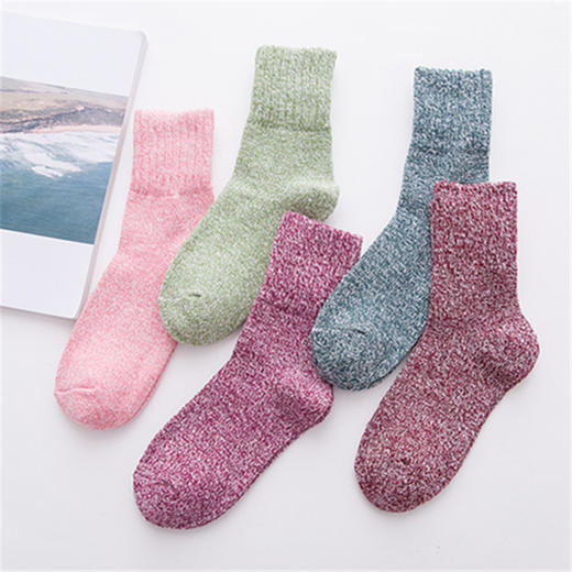 「10双装！女士羊毛袜」日系粗线纯色女并线双针民族风秋冬纯色加厚保暖袜配饰 商品图2