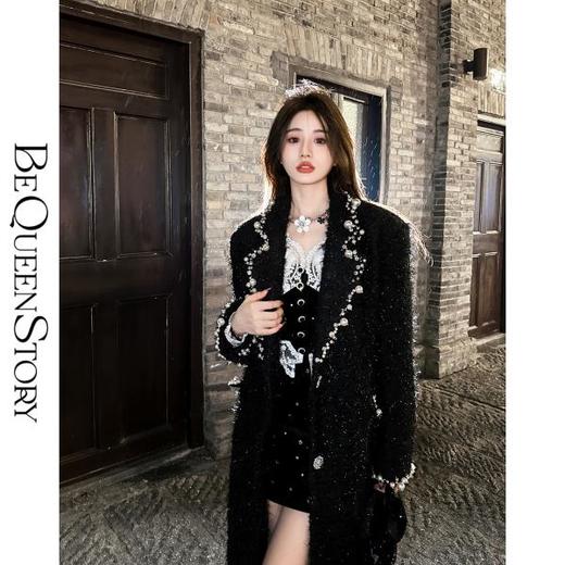BeQueenStory【香榭丽王妃】高定羊毛重工手缝珍珠保暖毛呢外套冬 商品图3