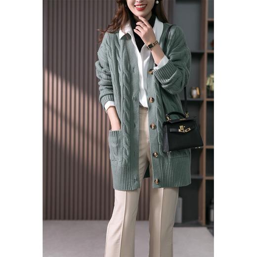 羊绒针织开衫女设计感2023秋季新款宽松羊毛提花外穿毛衣外套 商品图1