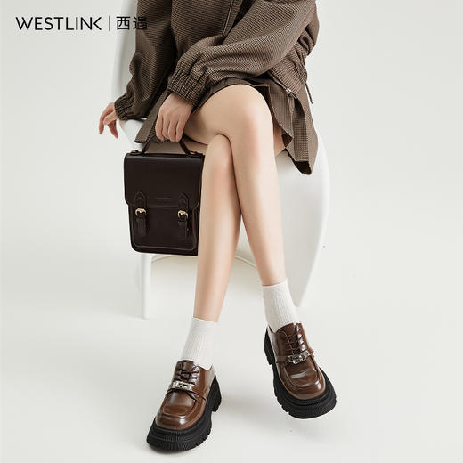 西遇厚底乐福鞋女新款圆头锁扣系带英伦风单鞋jk小皮鞋D0333121 商品图4