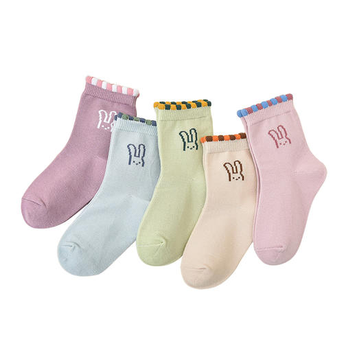 洁丽雅5双装童袜中筒袜子儿童袜新疆棉可爱印花亲肤柔软袜子小孩 商品图5