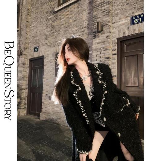 BeQueenStory【香榭丽王妃】高定羊毛重工手缝珍珠保暖毛呢外套冬 商品图0