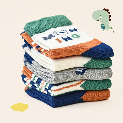 洁丽雅5双装童袜中筒袜子儿童袜新疆棉可爱印花亲肤柔软袜子韩系 商品图4