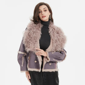 NP60023冬季新款温柔休闲撞羊毛翻领皮毛一体宽松显高兔毛皮草外套女