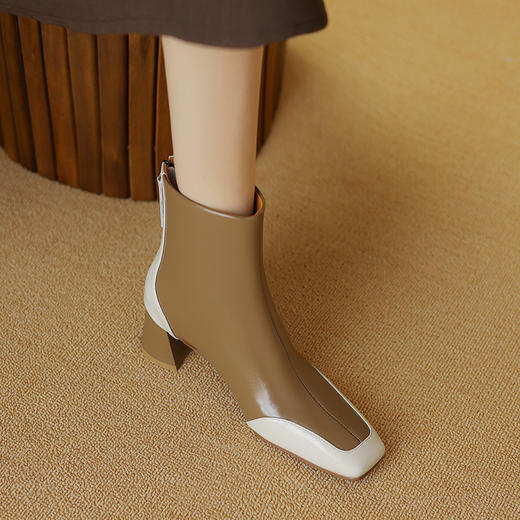 爆款百搭，拼接撞色真皮保暖粗跟短靴DTN-A1021-1 商品图4