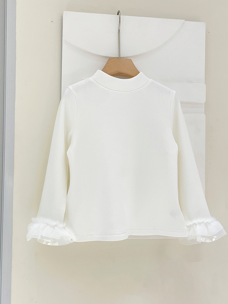袖口拼纱加绒打底衫