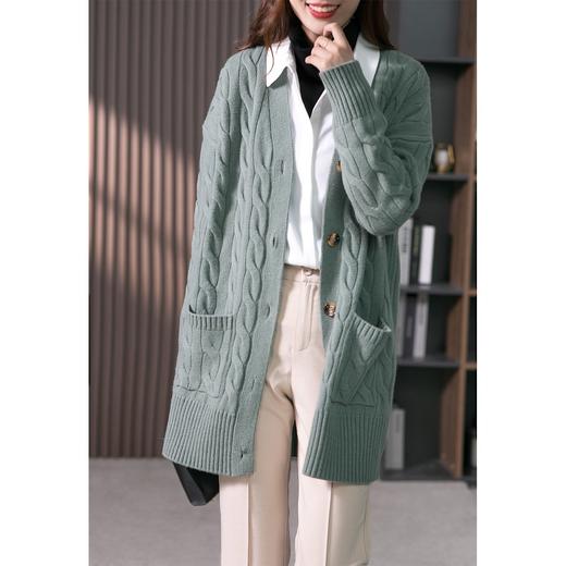 羊绒针织开衫女设计感2023秋季新款宽松羊毛提花外穿毛衣外套 商品图0