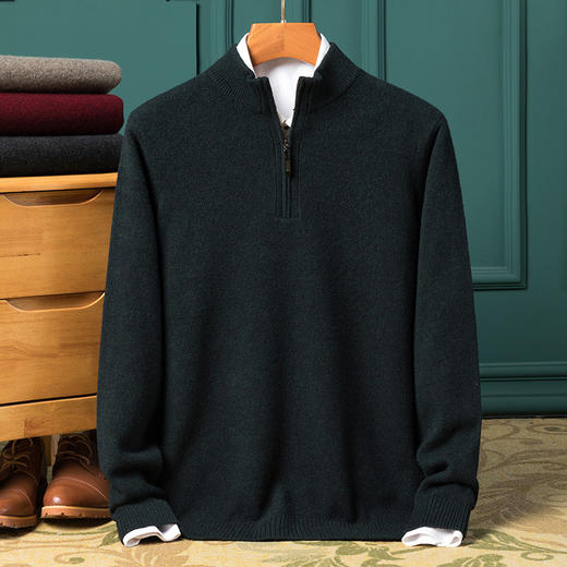 WWW8903 加厚455克男士羊毛衫半高领拉链针织衫保暖打底毛衣 商品图1