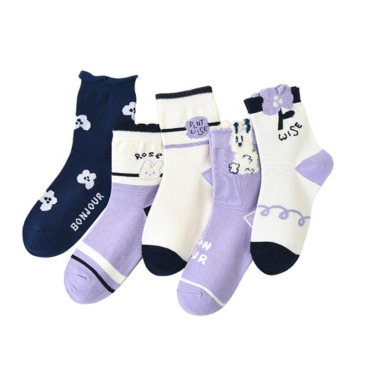 洁丽雅5双装童袜中筒袜子儿童袜新疆棉可爱印花亲肤柔软袜子韩系 商品图5
