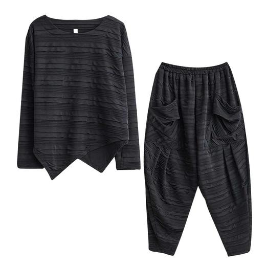 C051-5036 2024春装新款大码文艺不规则上衣+时尚大口袋哈伦裤两件套 商品图4