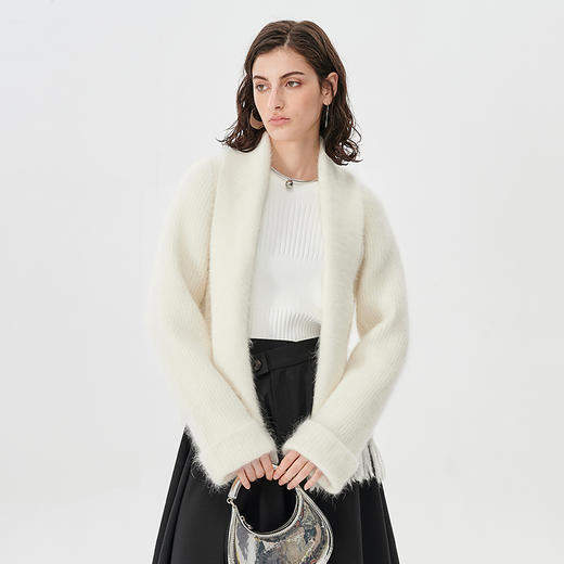 Self Who月光白安哥拉兔毛针织外套女冬季2023新款围巾领宽松休闲毛织开衫 商品图2