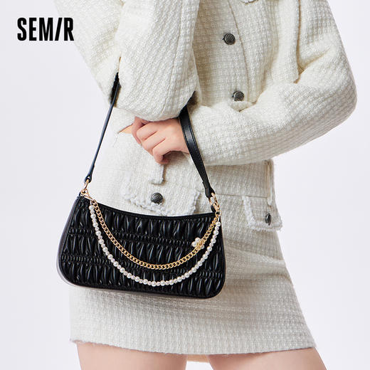 森马包包腋下包女新款褶皱单肩包小众手提包休闲轻便斜挎包 商品图1