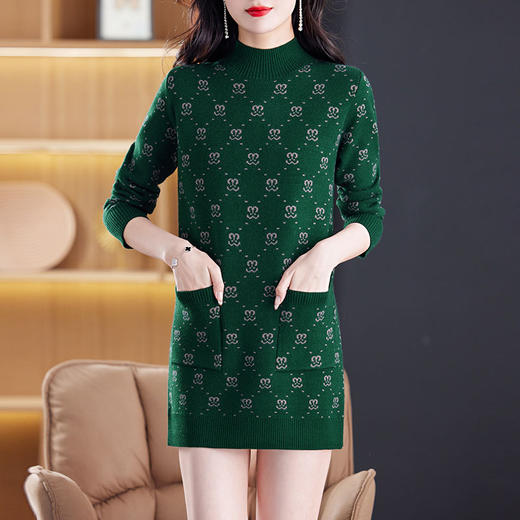 秋冬季新款，中长款毛衣女遮屁股洋气厚款半高领打底衫提花内搭CC-XX-3717 商品图0