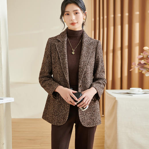 米思阳2025冬季新款轻奢质感西装外套混纺夹花羊毛呢子西服女3659 商品图1