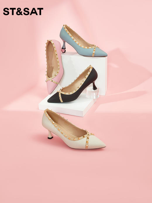 星期六时尚铆钉细高跟单鞋SS33111346 商品图1