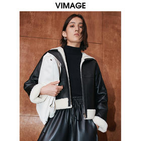 VIMAGE纬漫纪冬季新款羊毛皮革一体保暖大衣外套女V2093604