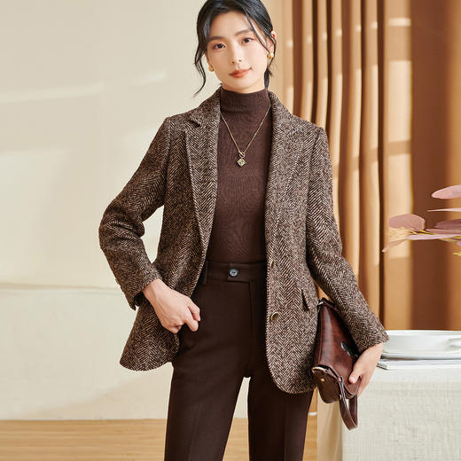 米思阳2025冬季新款轻奢质感西装外套混纺夹花羊毛呢子西服女3659 商品图2