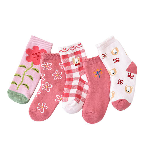 洁丽雅5双装童袜中筒袜子儿童袜新疆棉可爱印花毛圈加厚袜子韩系 商品图5