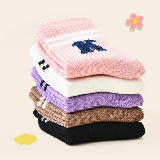 洁丽雅5双装童袜中筒袜子儿童袜新疆棉可爱印花亲肤柔软袜子韩系 商品图4