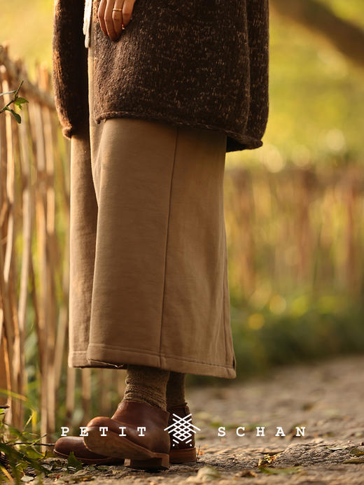 PETIT SCHAN小闪 CLO#370 Mung Bean Boiled Milk 绿豆煮奶 新疆长绒棉松紧腰刺绣加绒长半裙 商品图2