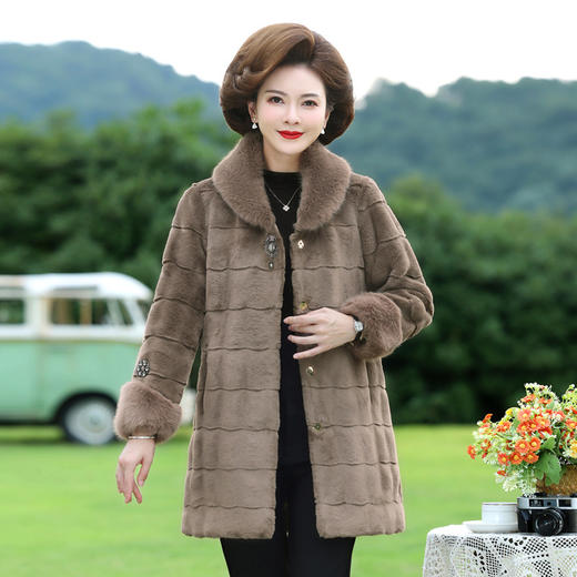 仿貂绒大衣中长款，老太太衣服妈妈冬装洋气毛领外套TYWF-A942EBAA233 商品图0