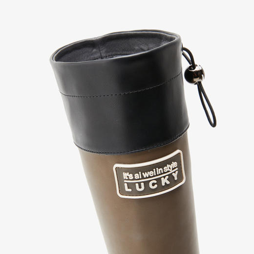 西遇厚底骑士靴女新款秋冬户外拼色高筒雨靴不过膝棕色长靴子D0034010 商品图5