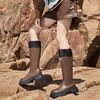西遇厚底骑士靴女新款秋冬户外拼色高筒雨靴不过膝棕色长靴子D0034010 商品缩略图1