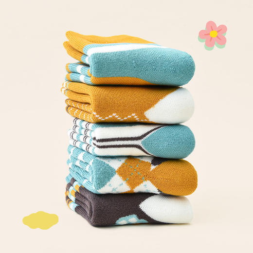 洁丽雅5双装童袜中筒袜子儿童袜新疆棉可爱印花毛圈加厚袜子韩系 商品图4