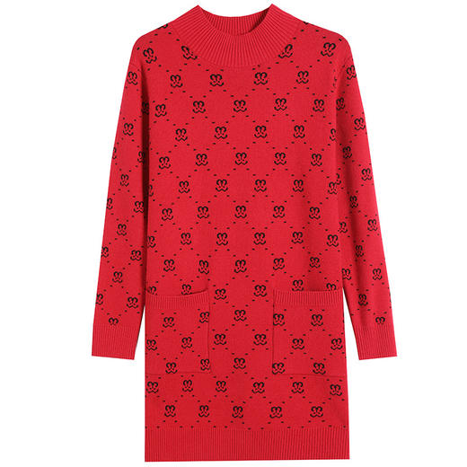 秋冬季新款，中长款毛衣女遮屁股洋气厚款半高领打底衫提花内搭CC-XX-3717 商品图4