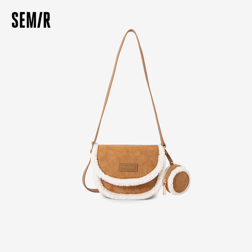 森马包包马鞍包女新款质感单肩包时尚仿麂皮斜挎包潮牌背包 商品图0