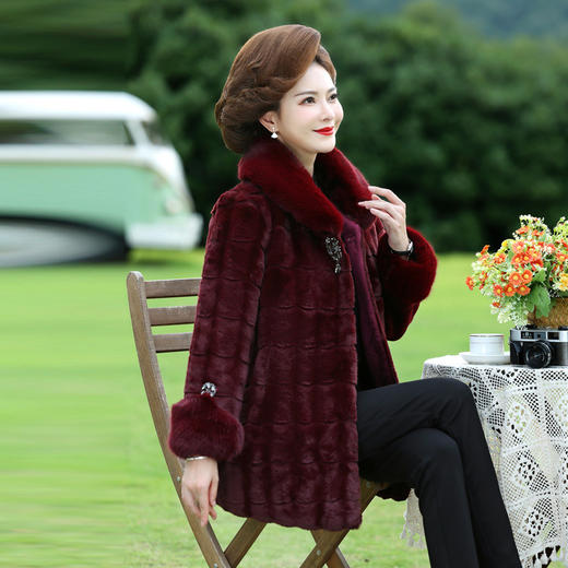 仿貂绒大衣中长款，老太太衣服妈妈冬装洋气毛领外套TYWF-A942EBAA233 商品图2