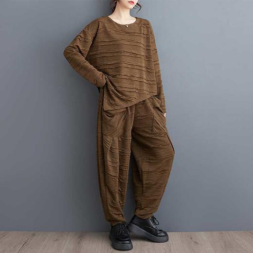 C051-5036 2024春装新款大码文艺不规则上衣+时尚大口袋哈伦裤两件套 商品图3