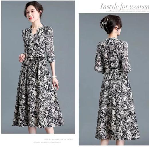 A7001         复古气质印花减龄收腰显瘦中长款连衣裙(特价不退换） 商品图1