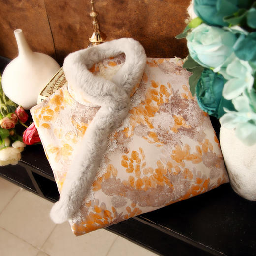 冬季加绒加厚保暖连衣裙，新款兔毛立领复古文艺修身改良旗袍裙ZSM-231125 商品图2