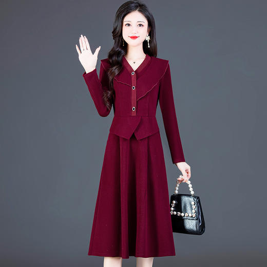 荷叶边假两件连衣裙，秋冬季新款时尚女装中长款厚款连衣裙QYM-TYH-236568-Y 商品图0