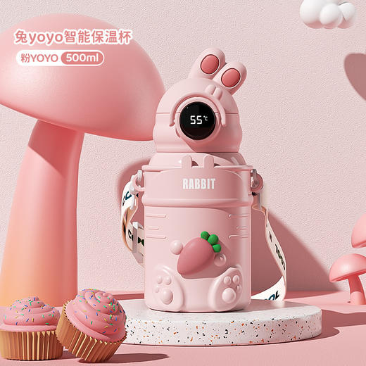 年终大促！【智能显温！冷暖立即知晓】圣诞yoyo兔智能儿童保温杯，可爱女学生吸管杯316弹跳盖防摔水杯，防误触锁扣 萌趣外观  食品级硅胶吸管 商品图9