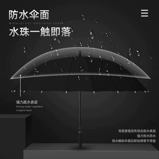 新款直杆皮柄雨伞 纤维骨架抗风暴雨伞 加大不湿身 送背带式伞套 商品图0