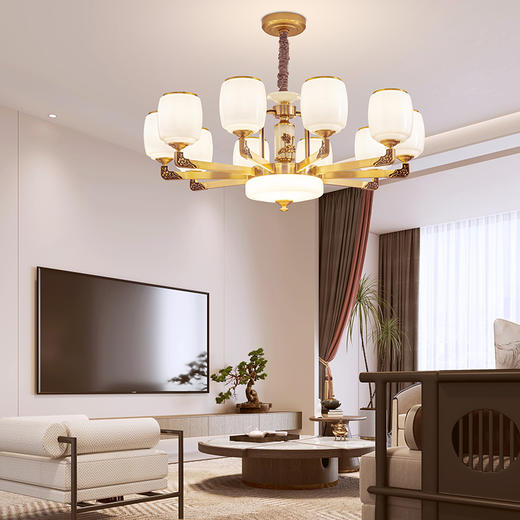 欧普（OPPLE）莲年有玉客厅吊灯新中式卧室装饰灯 商品图4