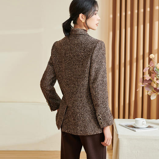 米思阳2025冬季新款轻奢质感西装外套混纺夹花羊毛呢子西服女3659 商品图3