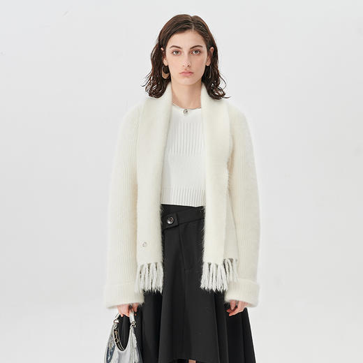 Self Who月光白安哥拉兔毛针织外套女冬季2023新款围巾领宽松休闲毛织开衫 商品图0
