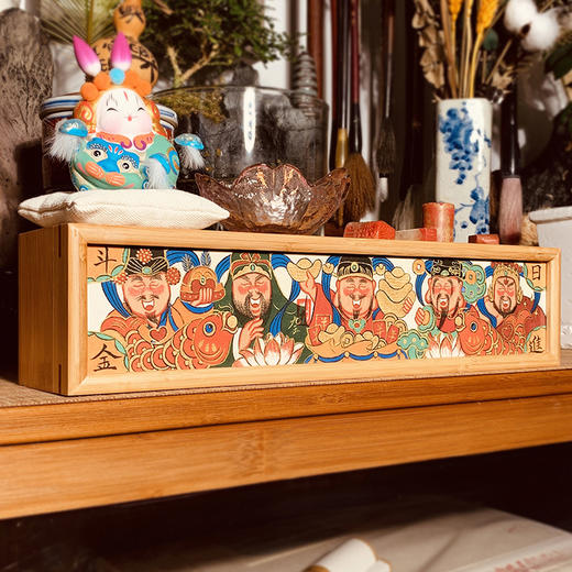 五路财神《日进斗金图》艺术复刻版|竹制多用文盒 商品图0