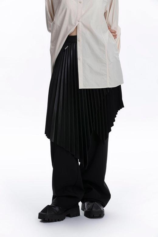 双层不规则pu百褶裙 商品图0