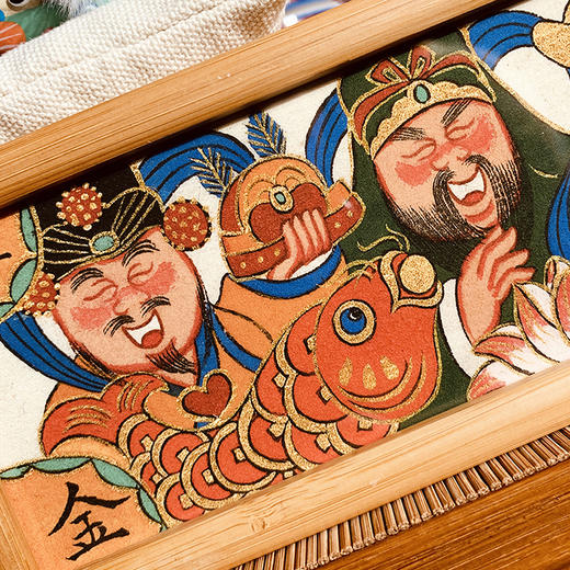 五路财神《日进斗金图》艺术复刻版|竹制多用文盒 商品图4