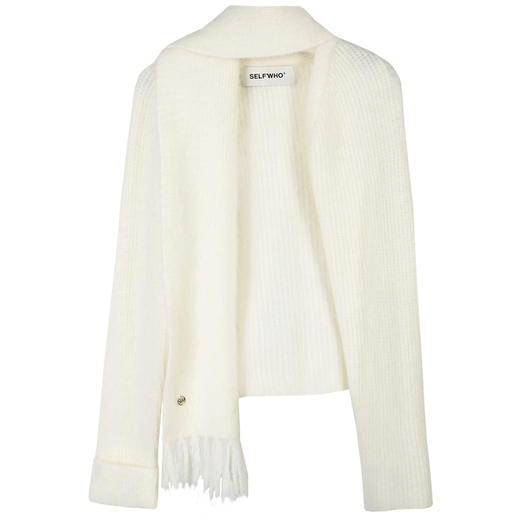 Self Who月光白安哥拉兔毛针织外套女冬季2023新款围巾领宽松休闲毛织开衫 商品图4